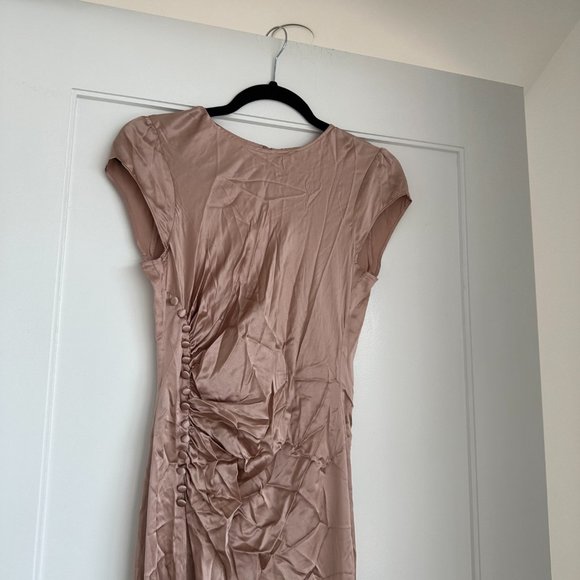 NWT Reformation Birch Maxi Silk Dress Sz 8 Blush Crew Neck Ruched Side Slit - Picture 5 of 10
